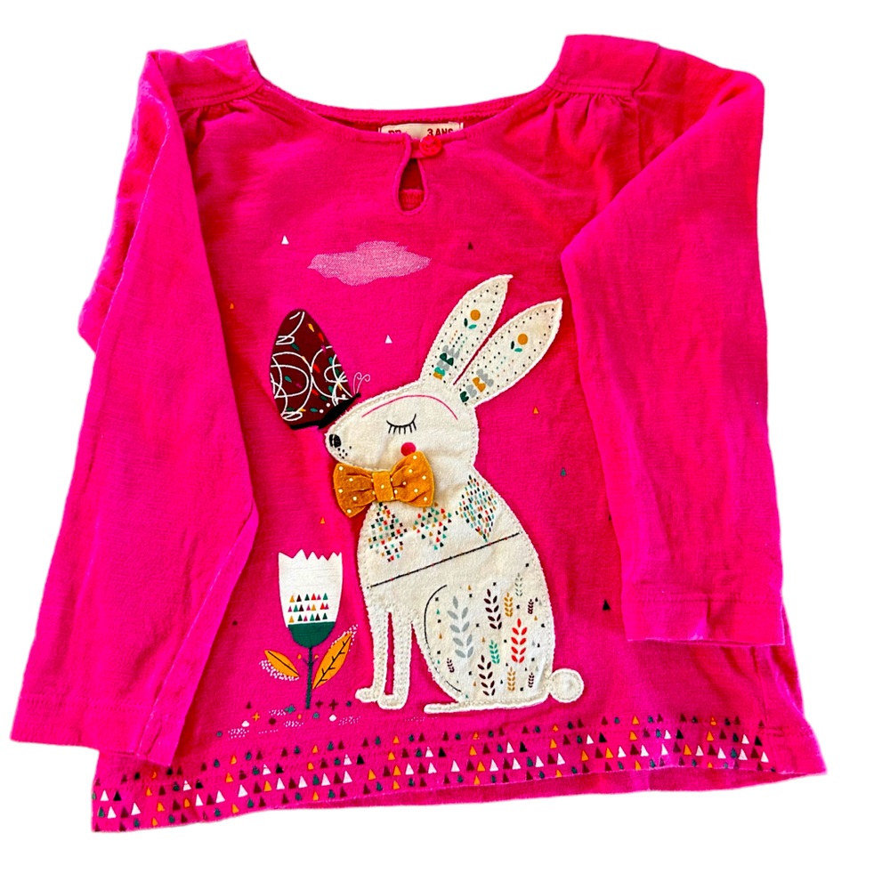 DB three year long sleeve Bunny appliqué top